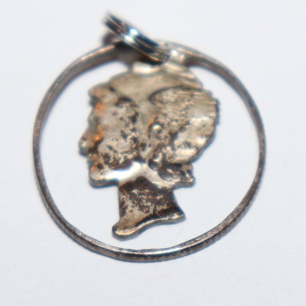 Vintage sterling silver Mercury Dime Cut out charm or pendant .75"